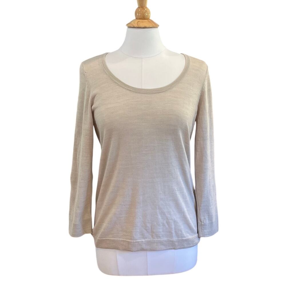 The Limited Beige Round Neck Wool Blend Long Sleeve Sweater, Lightweight, Size L